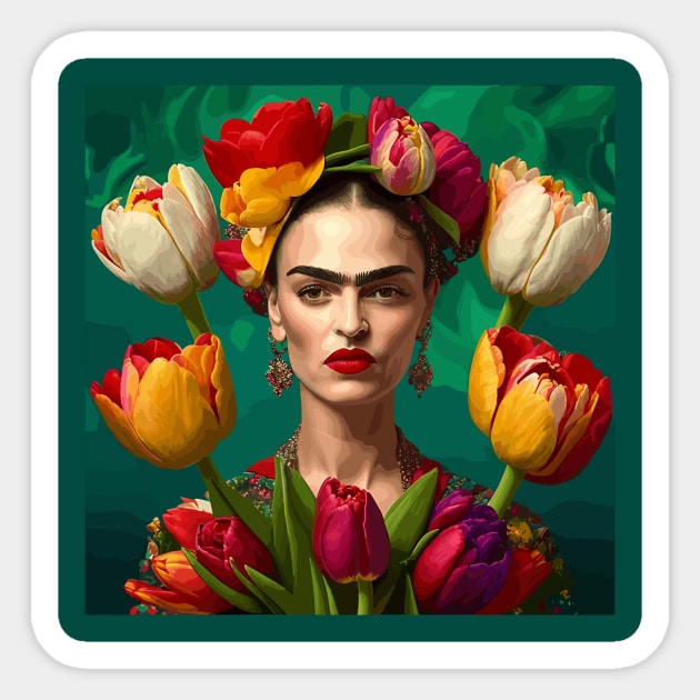 Frida and Tulips Sticker by DenAlex